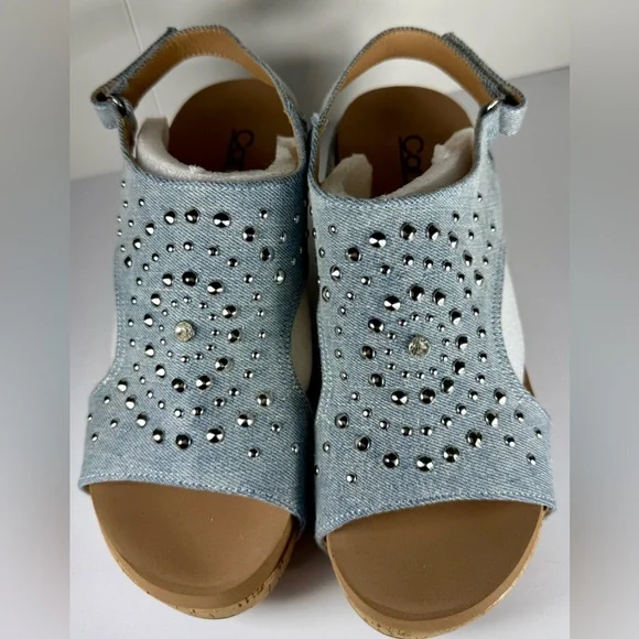 Corkys Denim and Silver Studded Wedges - Picture 3 of 10